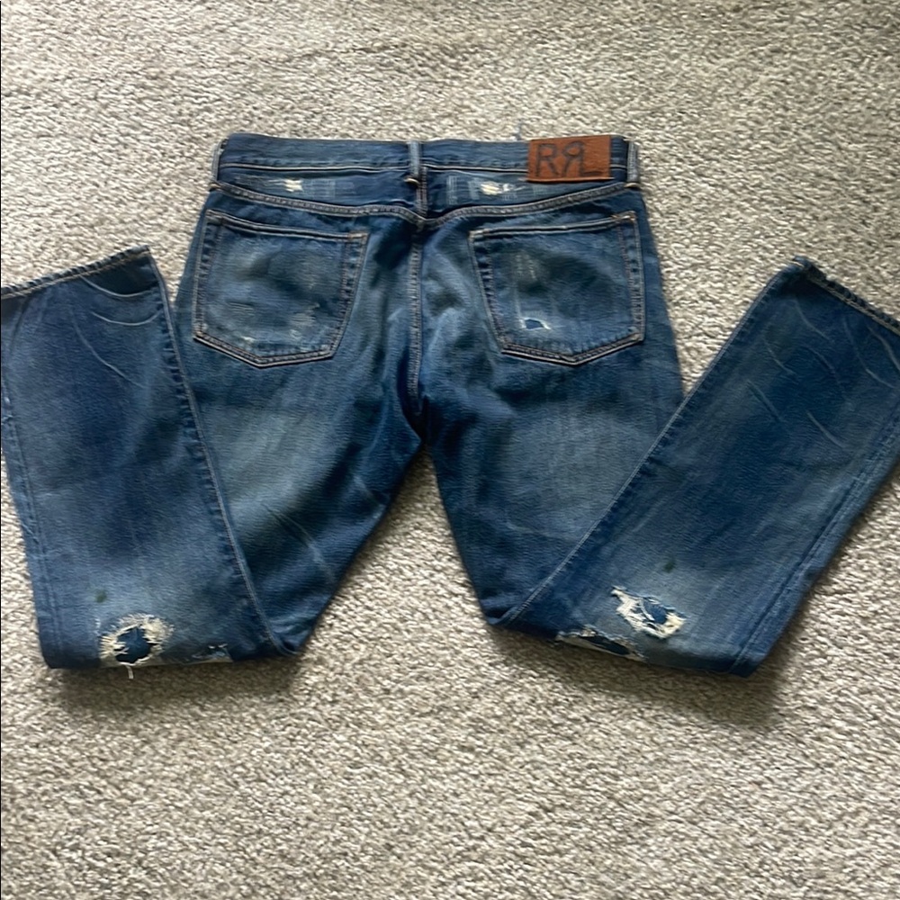 Ralph Lauren Double RL Blue Relaxed Denim Jeans with Distressed Details